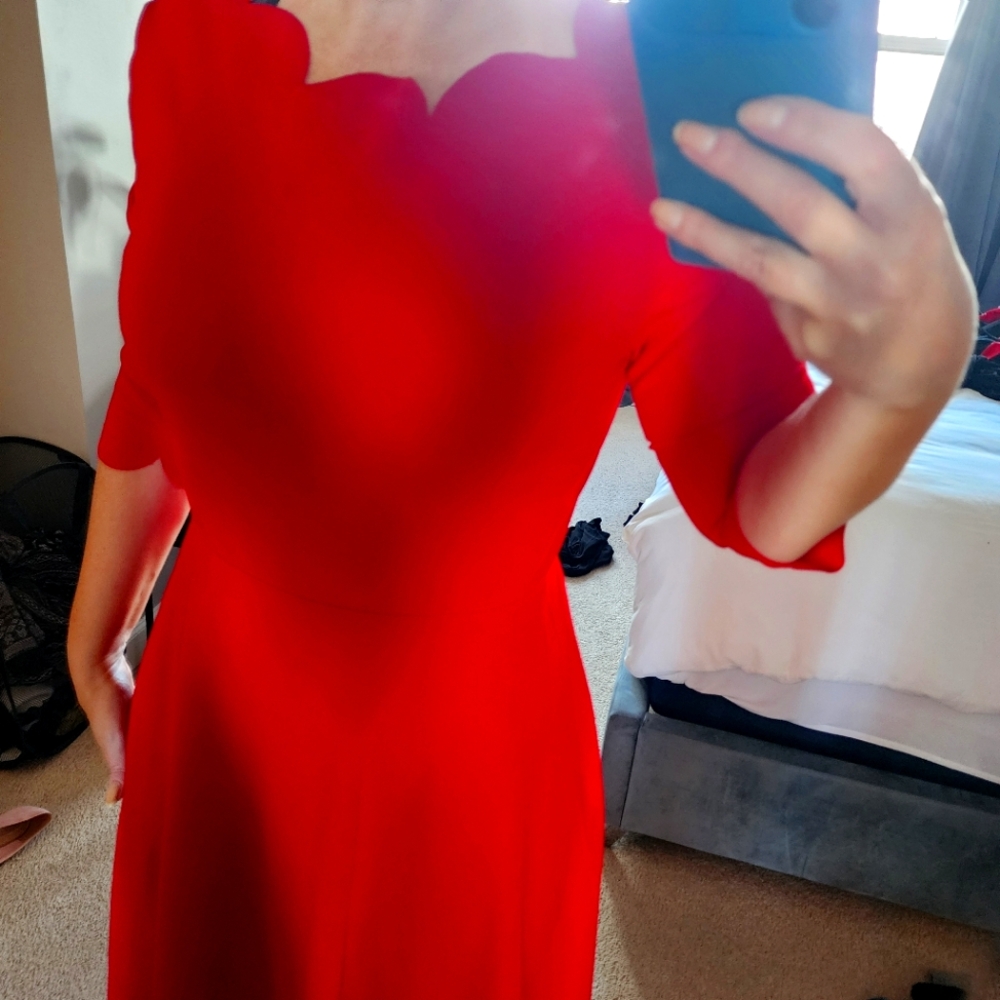 Red cocktail dress with scalloped neck and hem**Everything Must Go SALE*